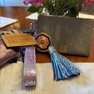 Consuela Gray and Blue Wristlet with Tassel